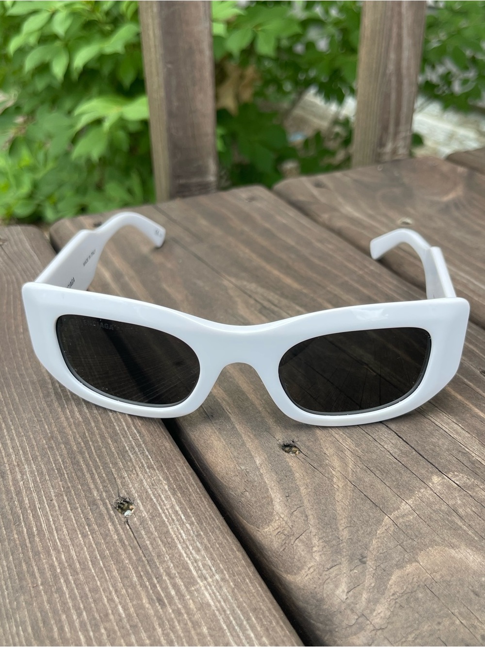 Balenciaga white rectangular sunglasses